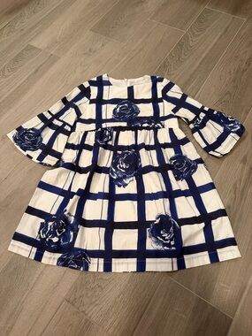 Tartine et Chocolat Girls White & Blue Floral Dress Size 5